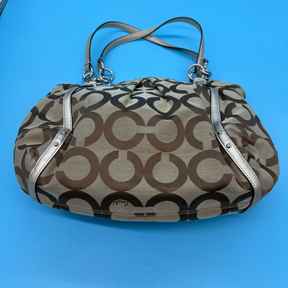 Coach Signature Alexandra Op Art Monogram Shoulder Bag Brown/Tan/Gold - Picture 1 of 14